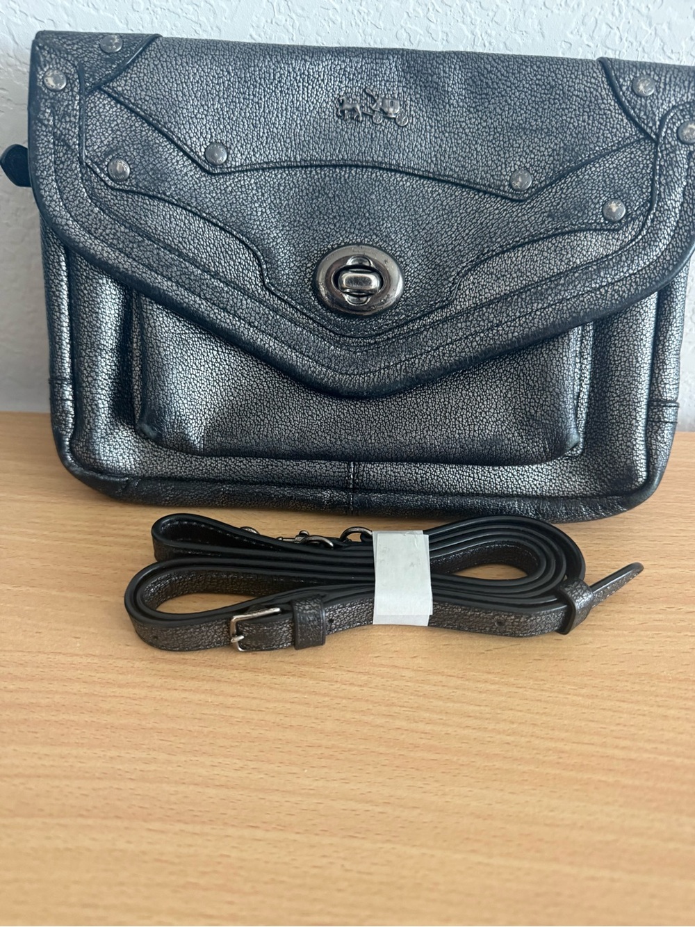 Coach metallic gun metal crossbody